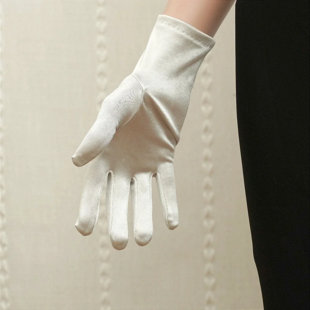 Vintage‎ Style Silver Satin Wrist Length (2BL) Formal Evening Gloves